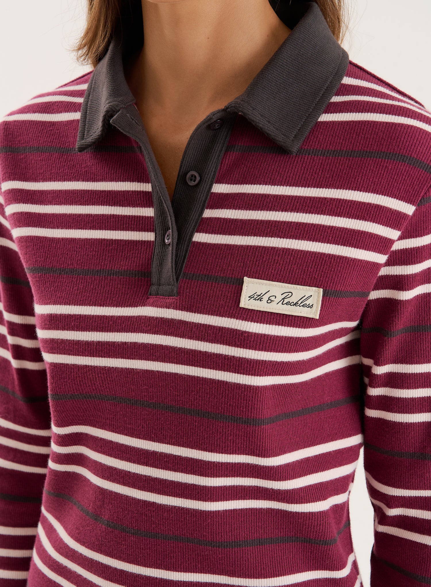 Burgundy Striped Fine Ribbed Jersey Longsleeve Top